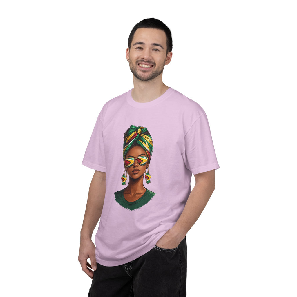 Afro Guyanese Woman Portrait with Headwrap & Sunglasses — Unisex Tee