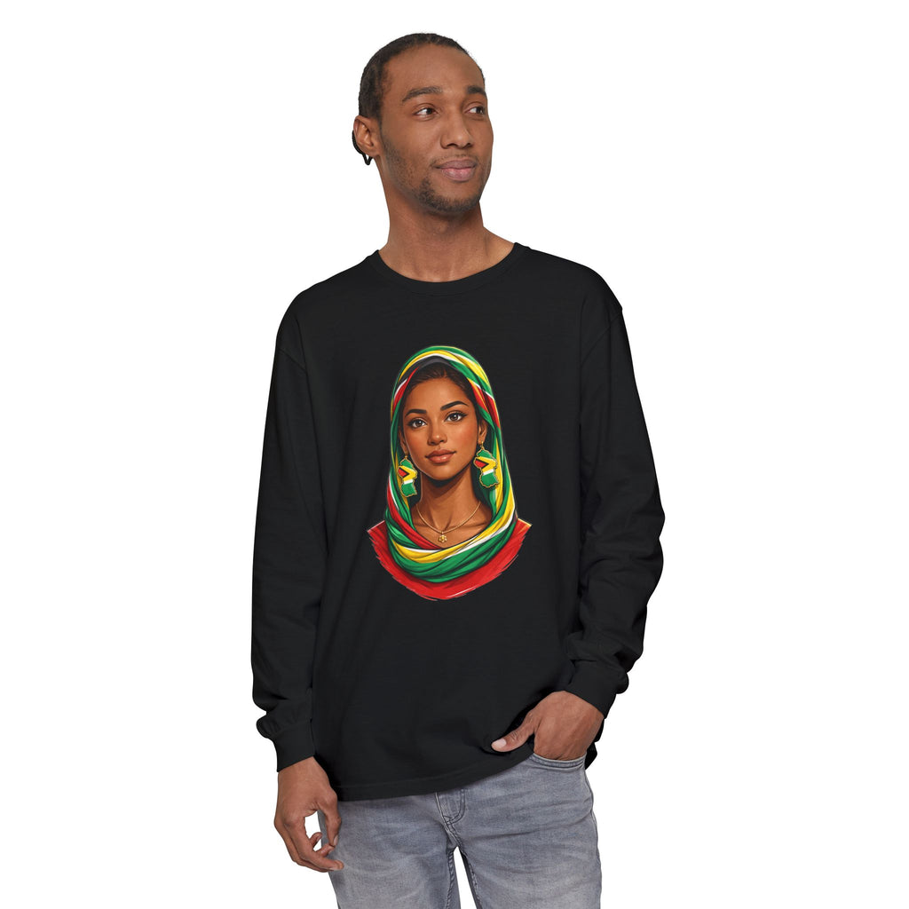 Indo Guyanese Woman Portrait — "Her Grace and Presence Does the Talking" Long Sleeve Tee