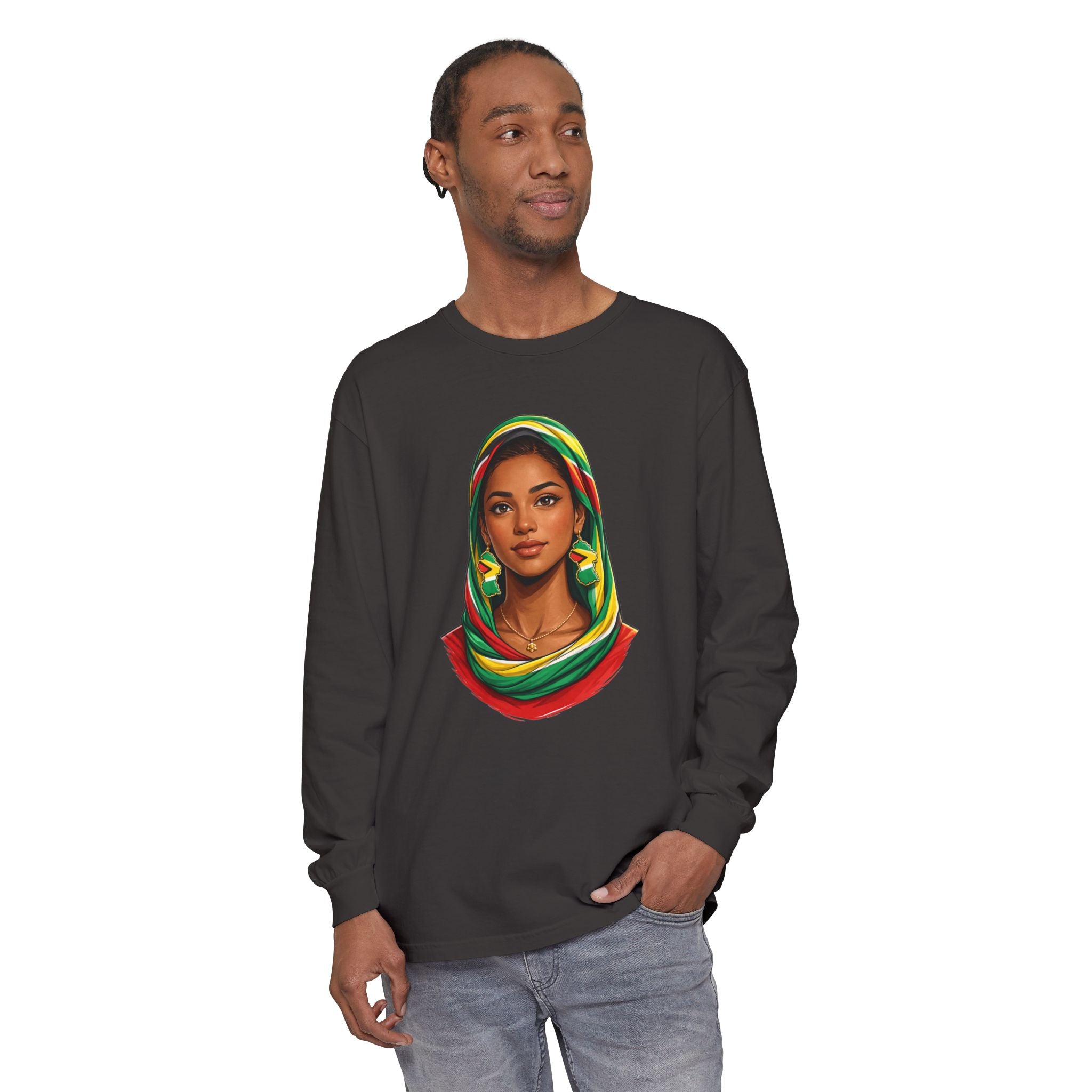 Indo Guyanese Woman Portrait — "Her Grace and Presence Does the Talking" Long Sleeve Tee