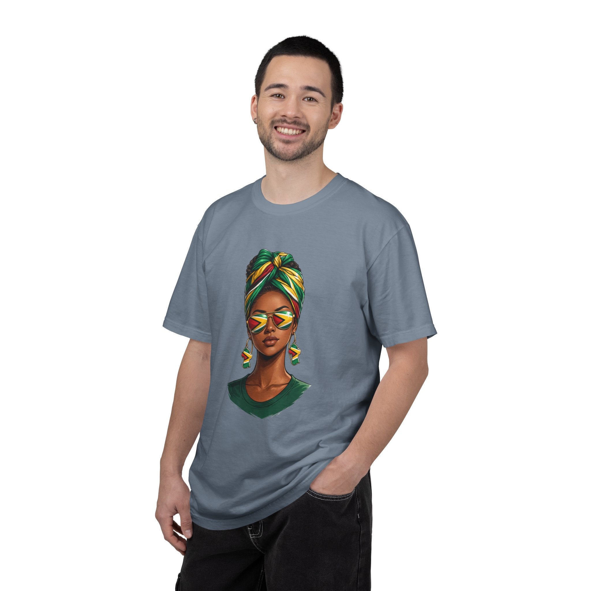 Afro Guyanese Woman Portrait with Headwrap & Sunglasses — Unisex Tee