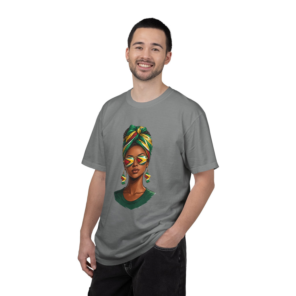 Afro Guyanese Woman Portrait with Headwrap & Sunglasses — Unisex Tee