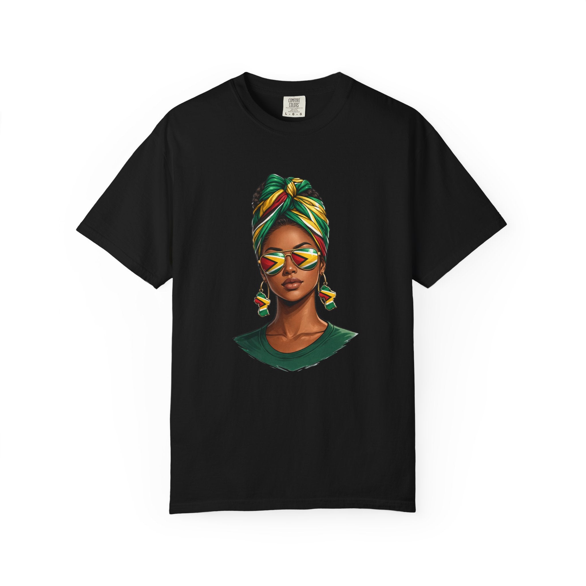 Afro Guyanese Woman Portrait with Headwrap & Sunglasses — Unisex Tee