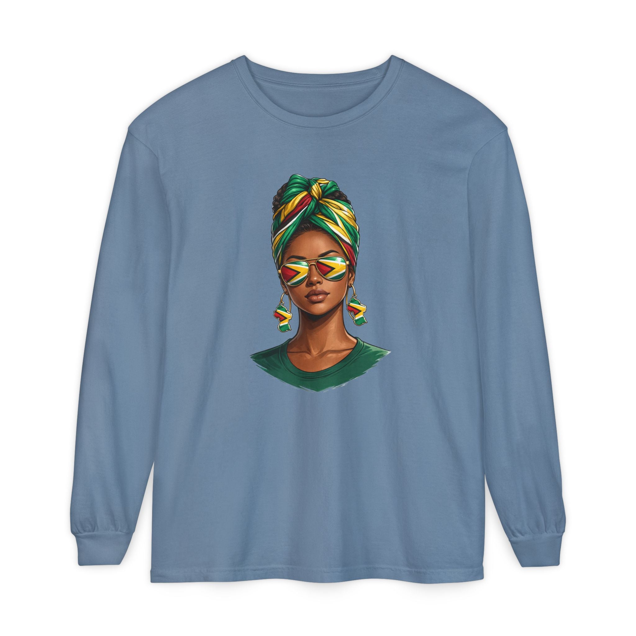 Afro Guyanese Woman Portrait — "Her Presence Does the Talking" Long Sleeve Tee
