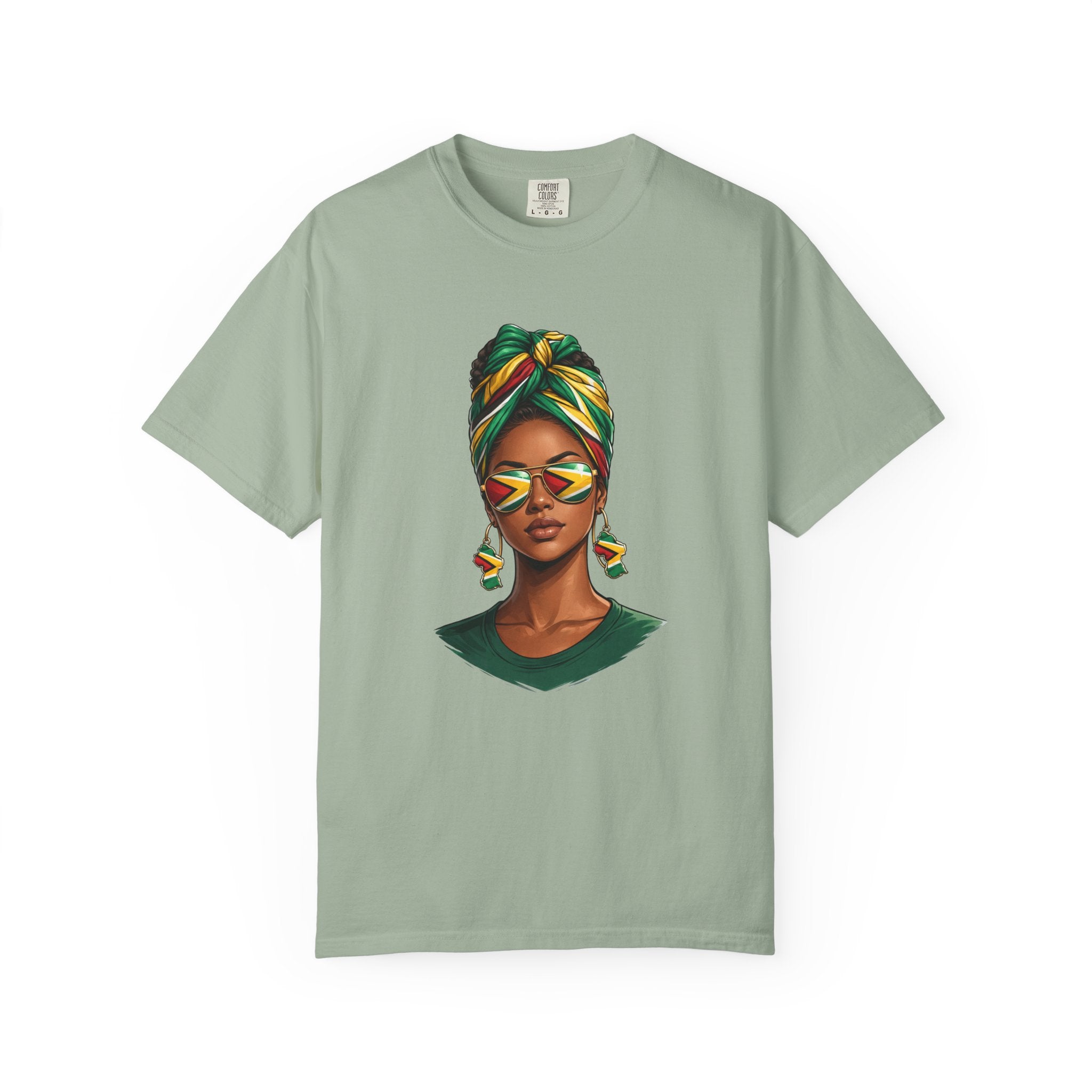 Afro Guyanese Woman Portrait with Headwrap & Sunglasses — Unisex Tee