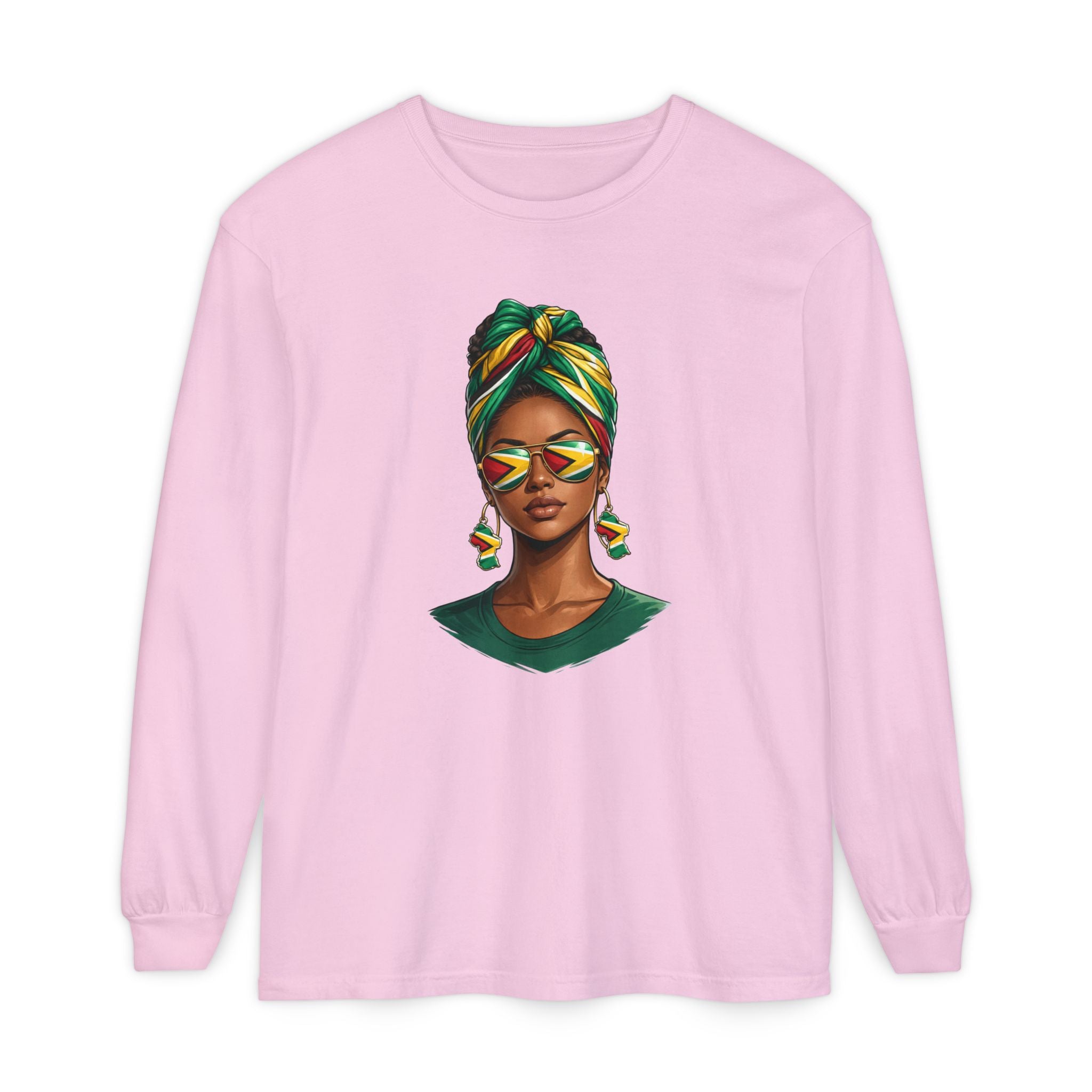 Afro Guyanese Woman Portrait — "Her Presence Does the Talking" Long Sleeve Tee