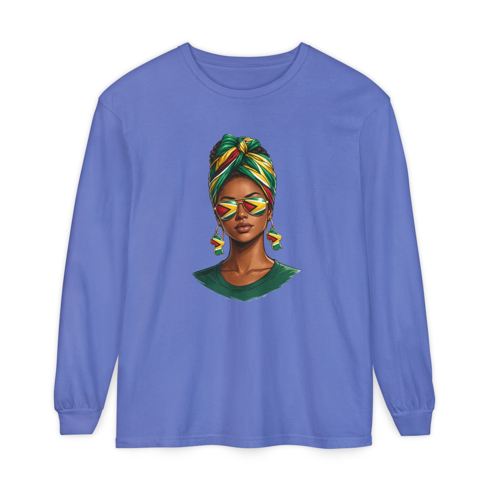 Afro Guyanese Woman Portrait — "Her Presence Does the Talking" Long Sleeve Tee