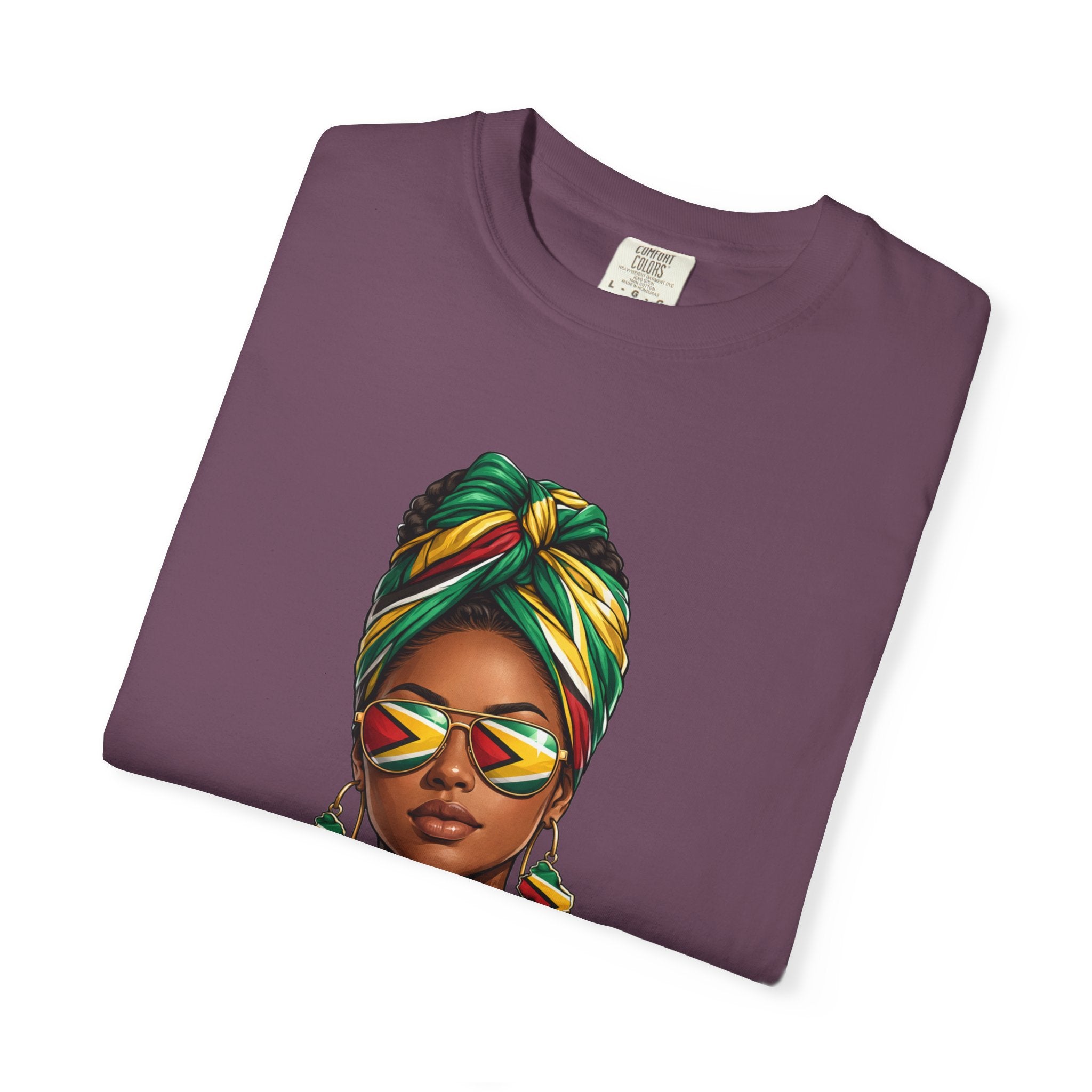 Afro Guyanese Woman Portrait with Headwrap & Sunglasses — Unisex Tee