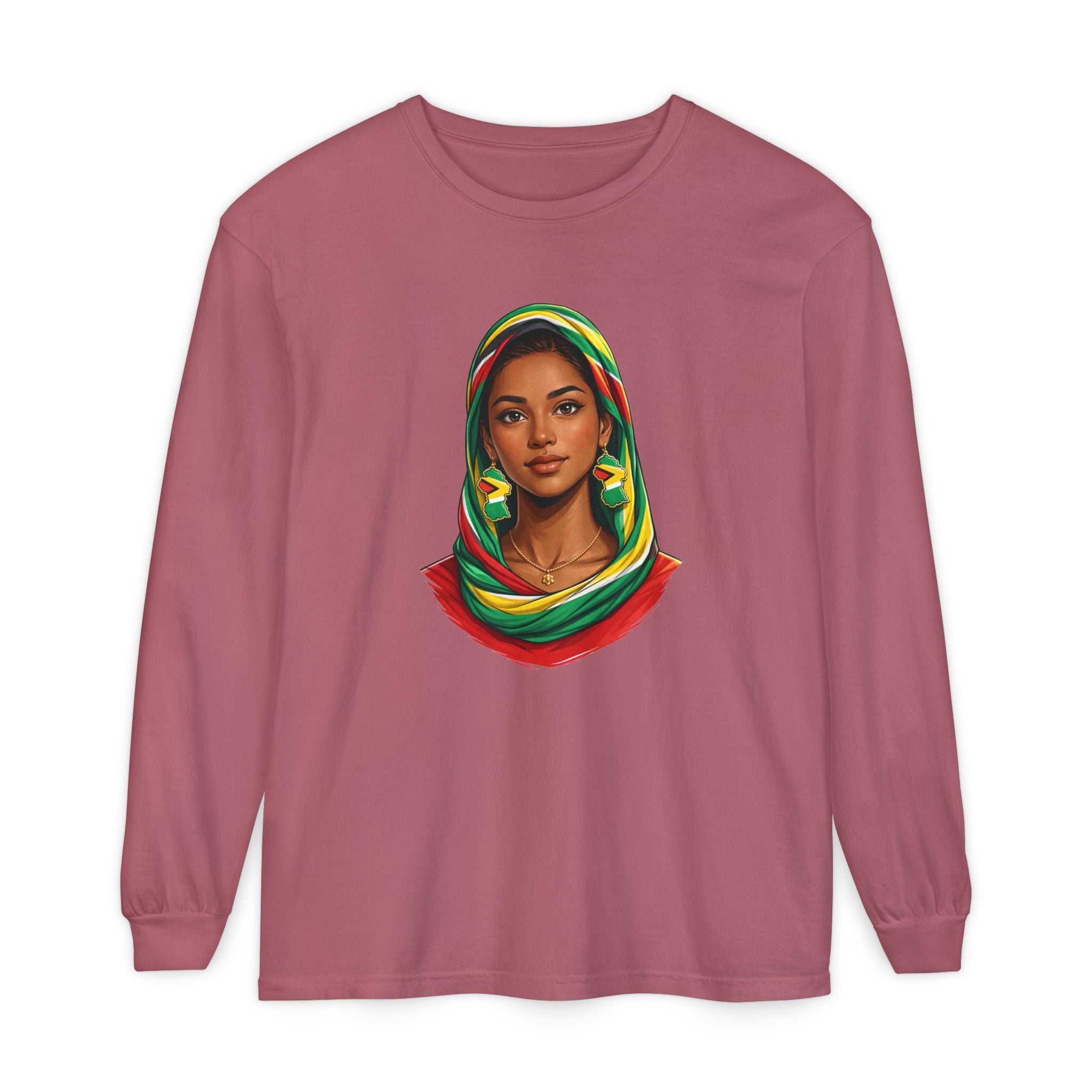 Indo Guyanese Woman Portrait — "Her Grace and Presence Does the Talking" Long Sleeve Tee