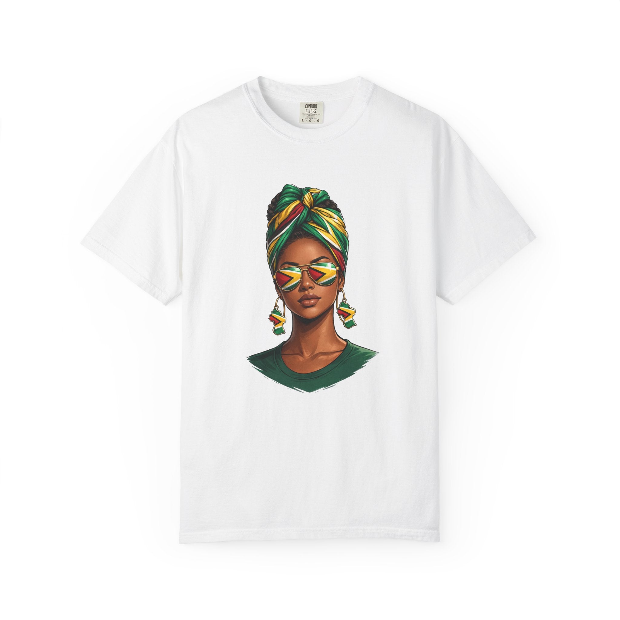 Afro Guyanese Woman Portrait with Headwrap & Sunglasses — Unisex Tee