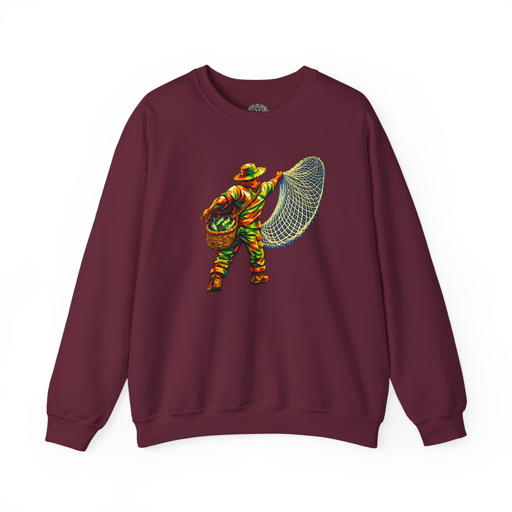 Fisherman with Casting Net Crewneck Sweatshirt — Honoring Our Fishers