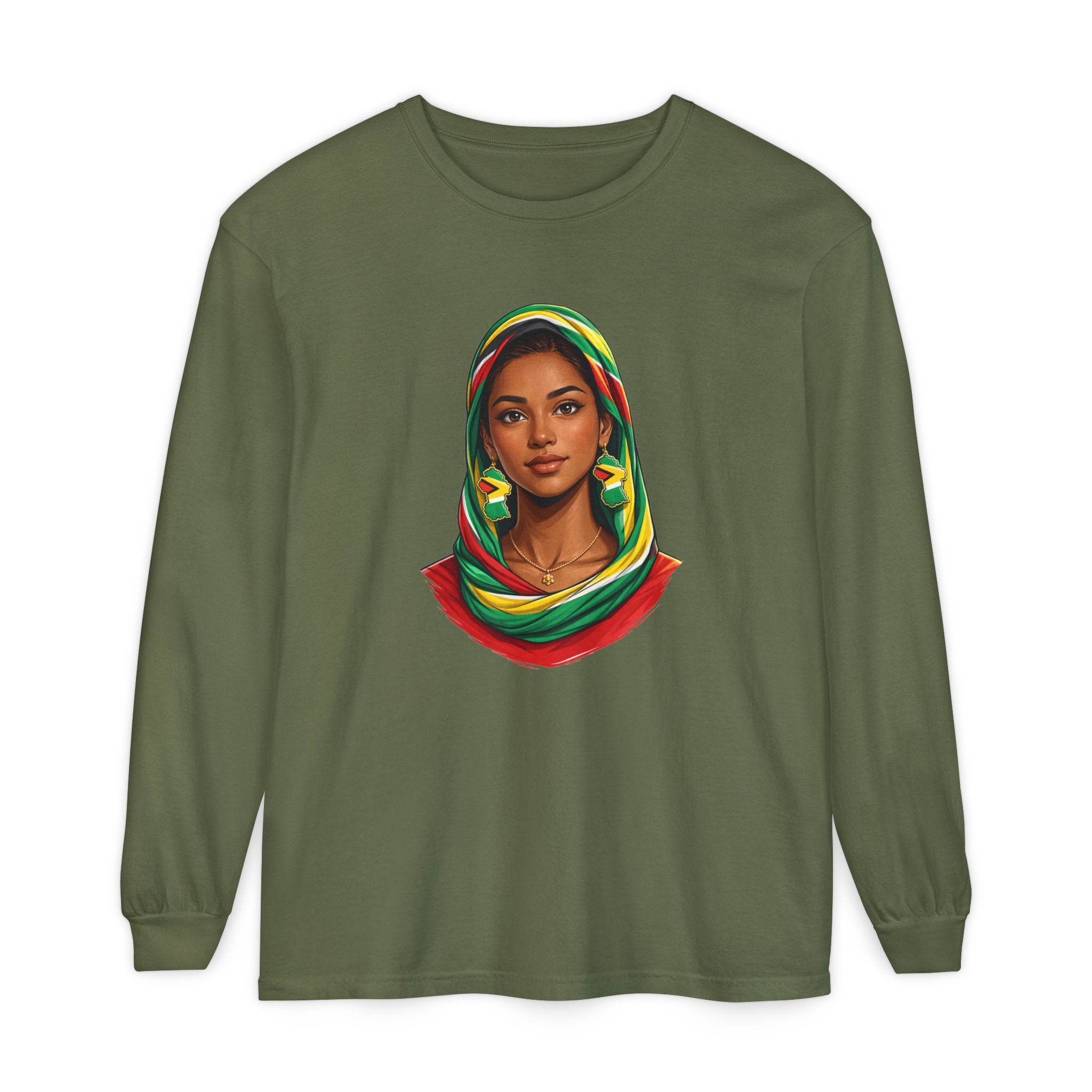 Indo Guyanese Woman Portrait — "Her Grace and Presence Does the Talking" Long Sleeve Tee