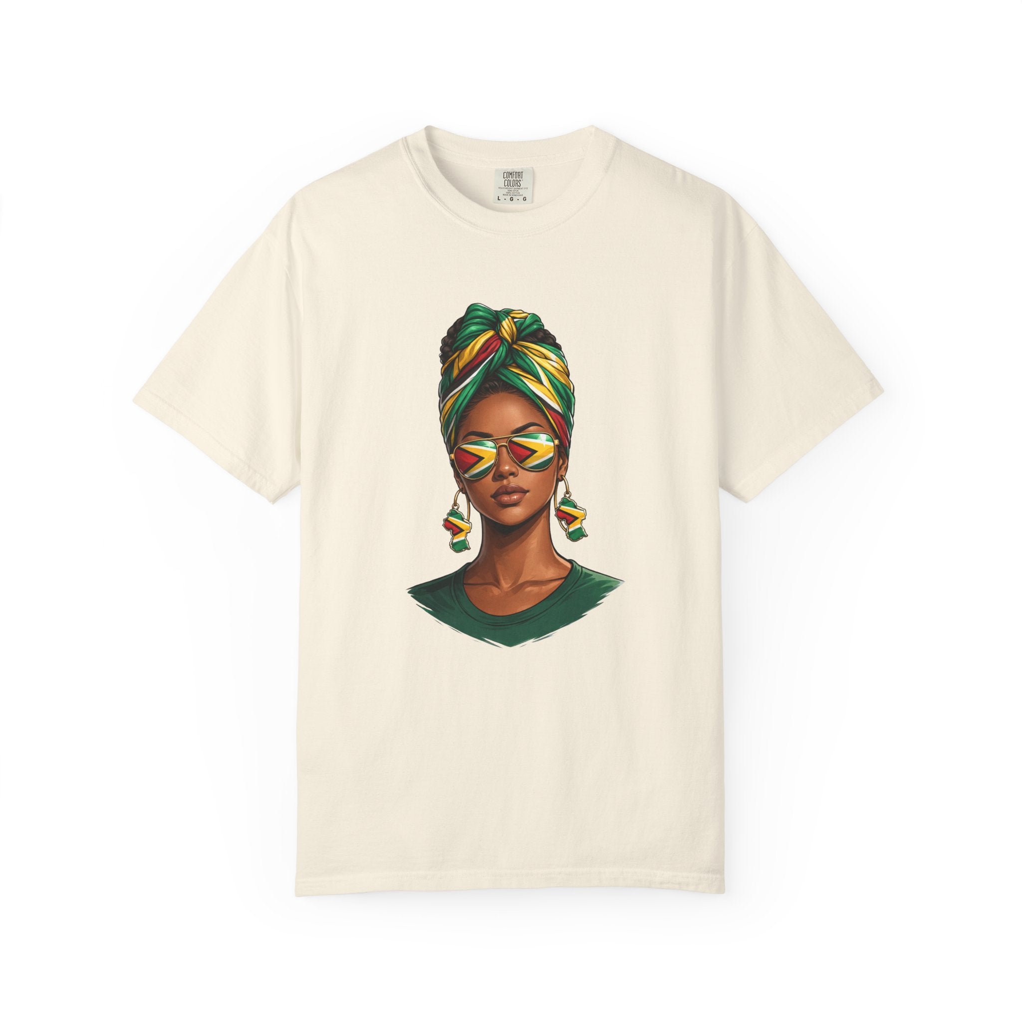 Afro Guyanese Woman Portrait with Headwrap & Sunglasses — Unisex Tee