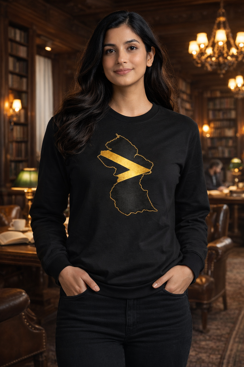 Guyana Map Long Sleeve Tee — Gold Arrowhead Outline