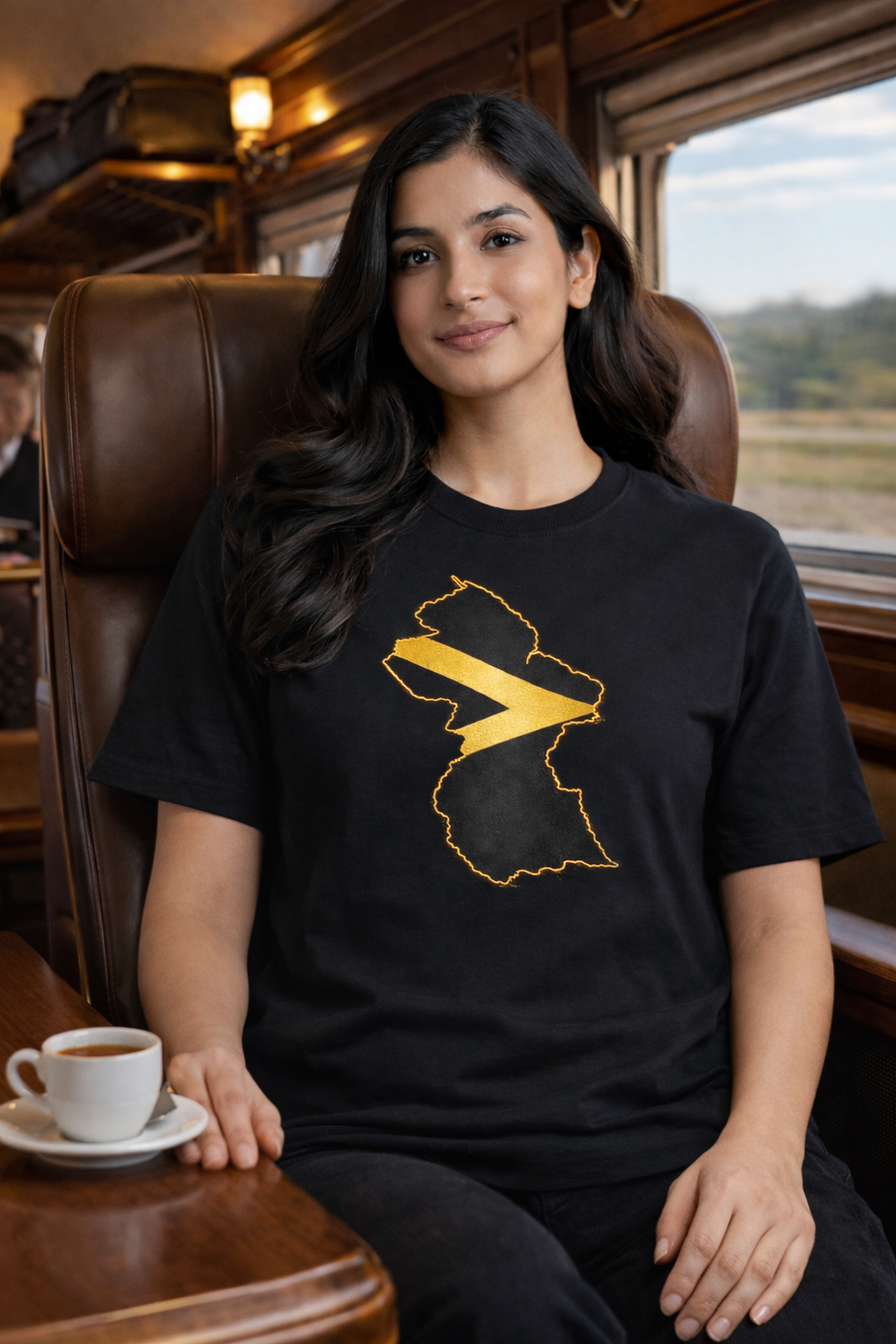 Guyana Map T-Shirt with Golden Arrowhead Stripe