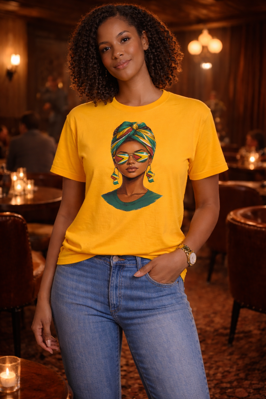 Afro Guyanese Headwrap Portrait T-Shirt — Afrocentric Art Tee