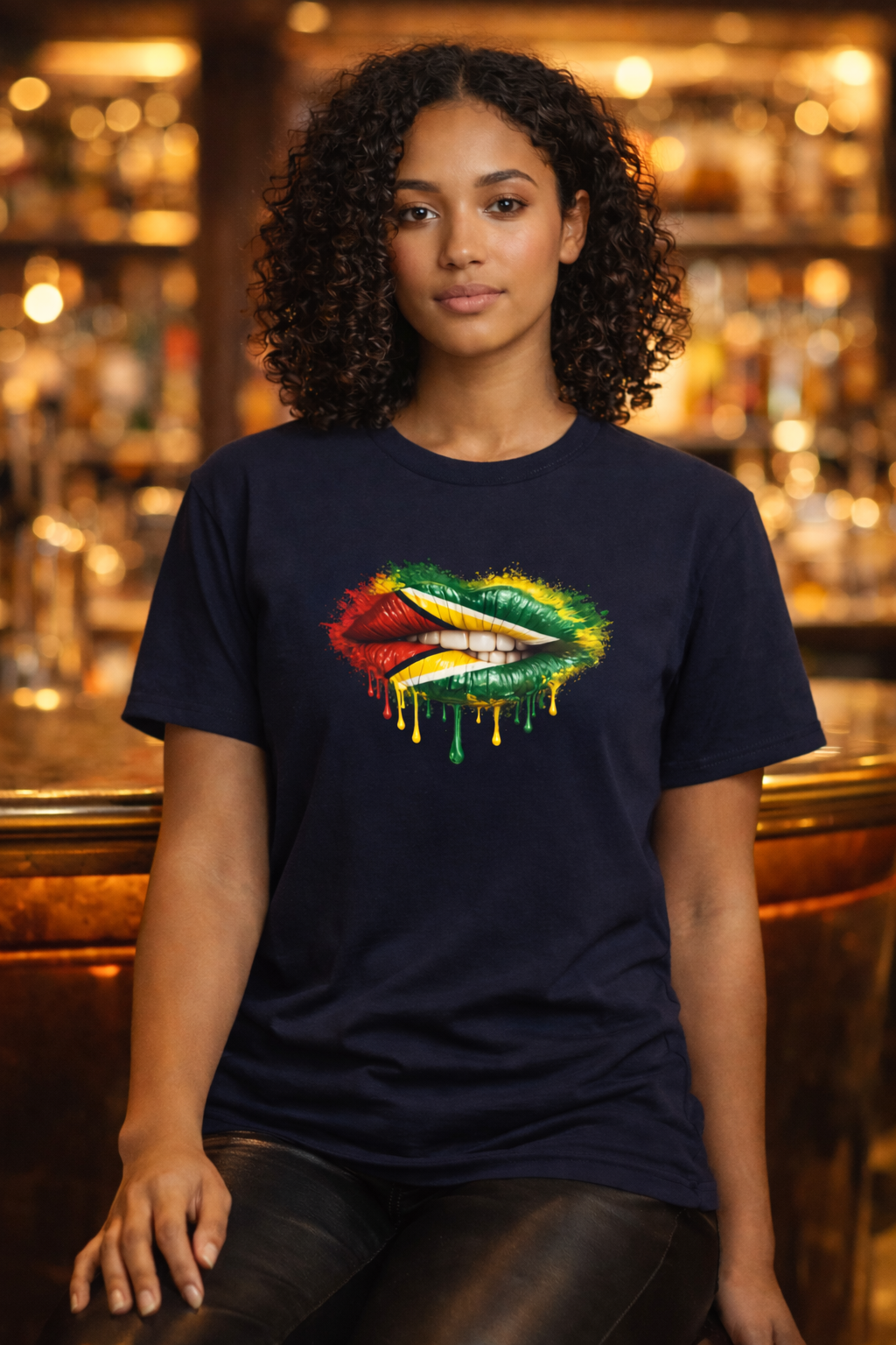 Guyana Flag Lip Oil Painting Graphic Tee
