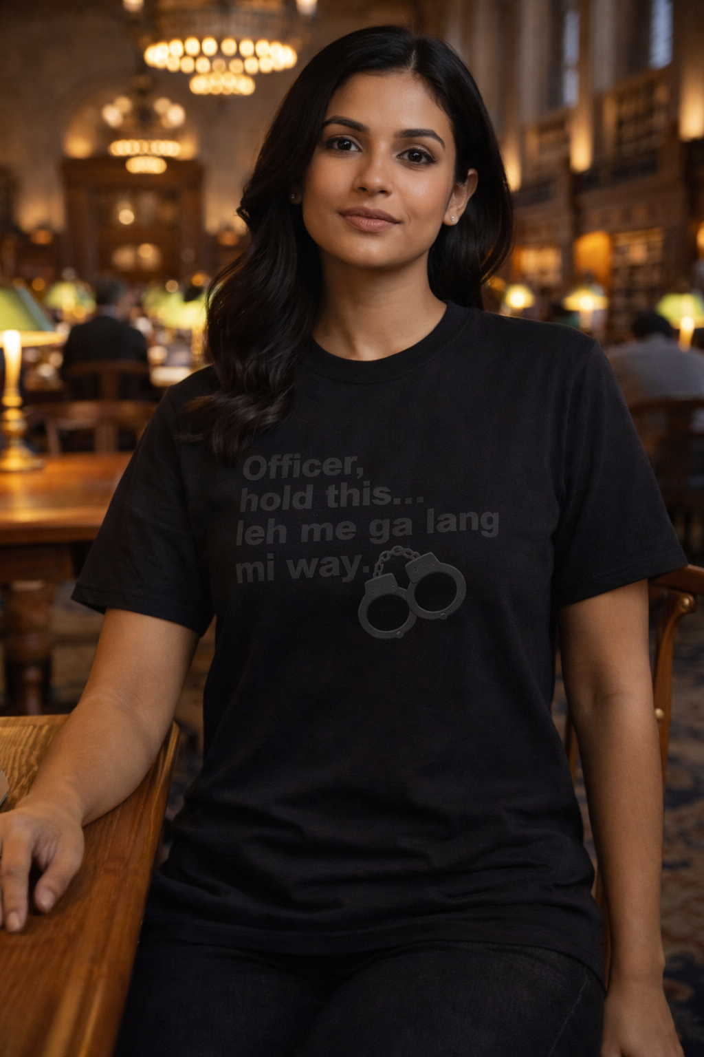 "Officer, hold this... leh me ga lang mi way" with Handcuffs Graphic — Funny Quote T‑Shirt