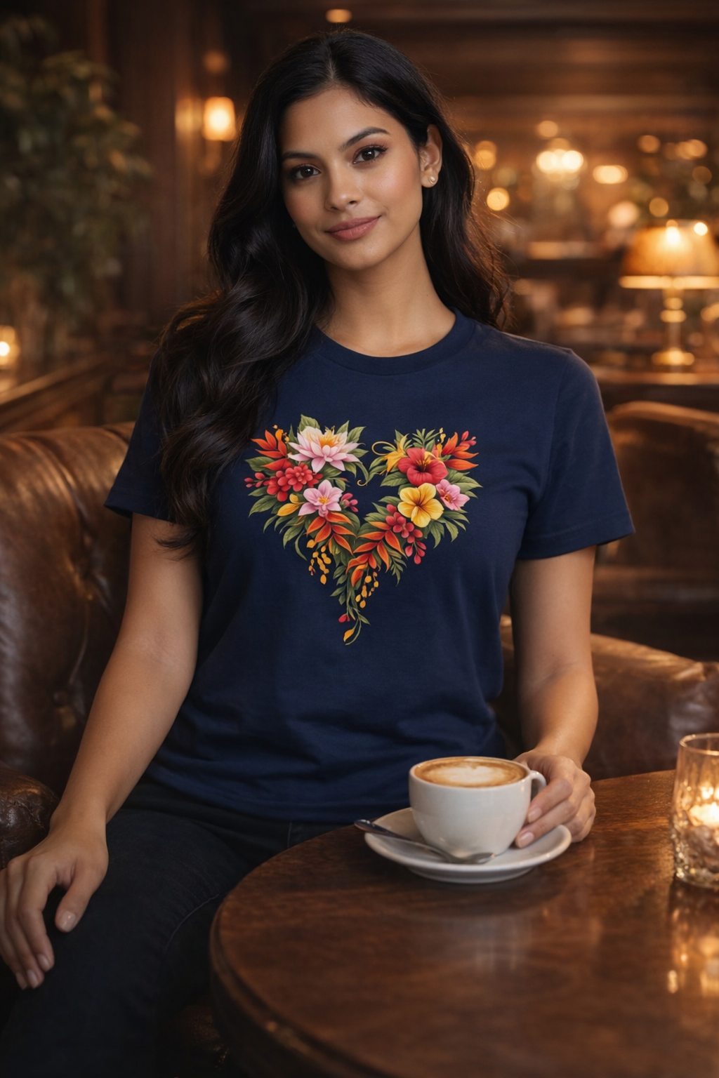 Floral Heart T‑Shirt — Tropical Flower Heart Graphic Tee