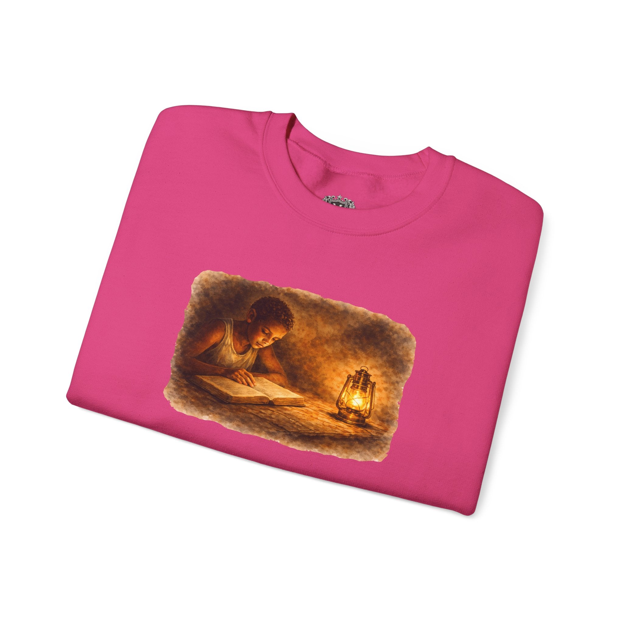 Lantern Reading Crewneck Sweatshirt — Nostalgic Childhood Homework Memories