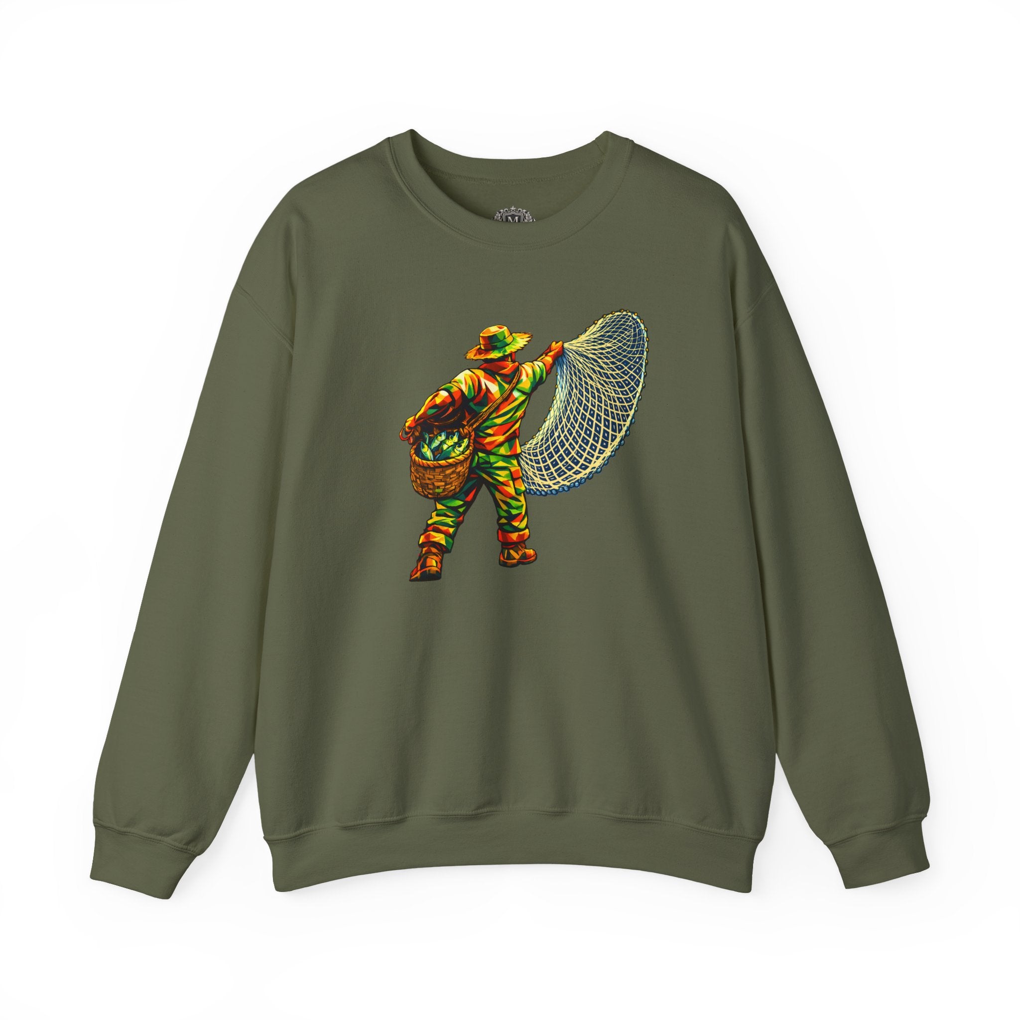 Fisherman with Casting Net Crewneck Sweatshirt — Honoring Our Fishers