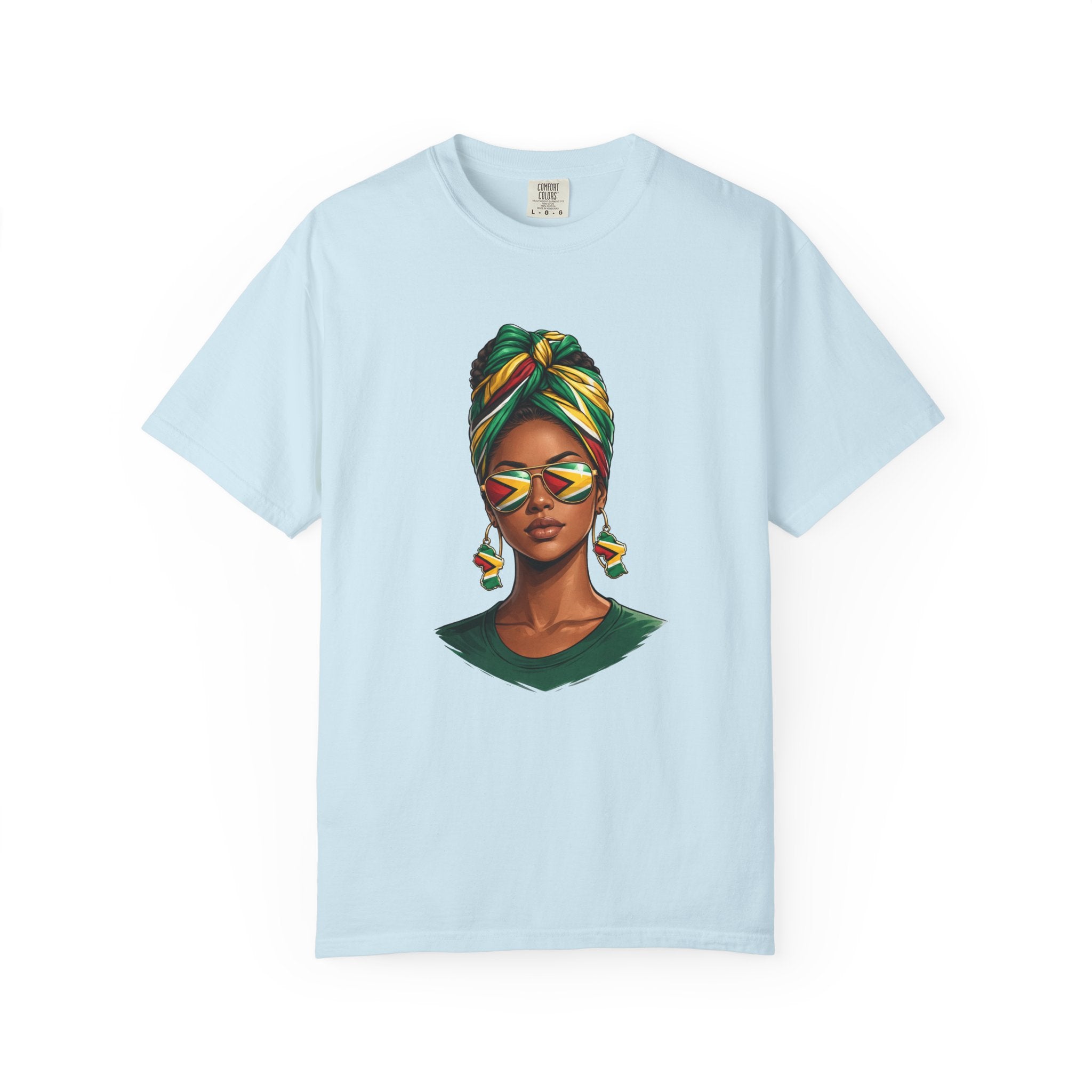 Afro Guyanese Woman Portrait with Headwrap & Sunglasses — Unisex Tee