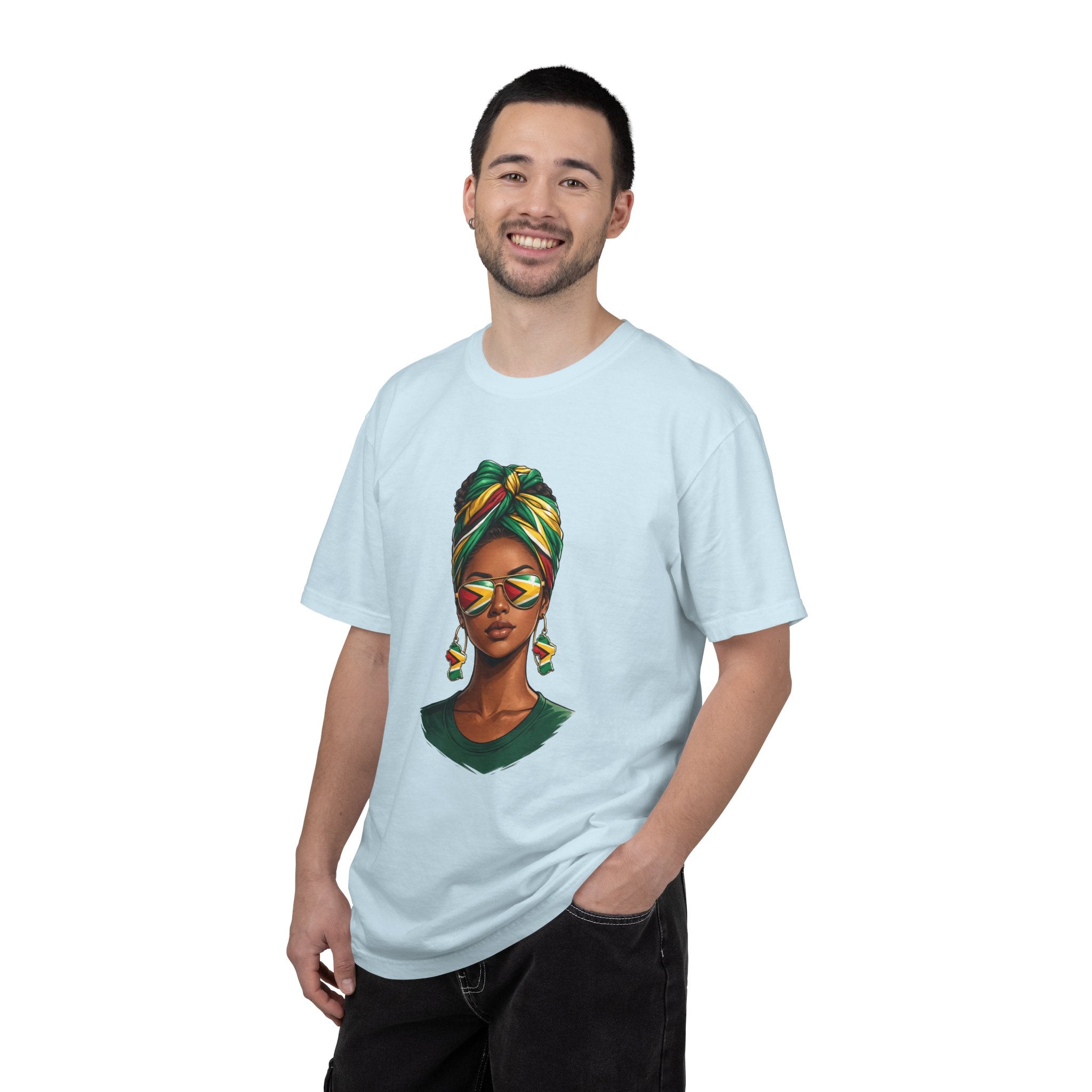 Afro Guyanese Woman Portrait with Headwrap & Sunglasses — Unisex Tee