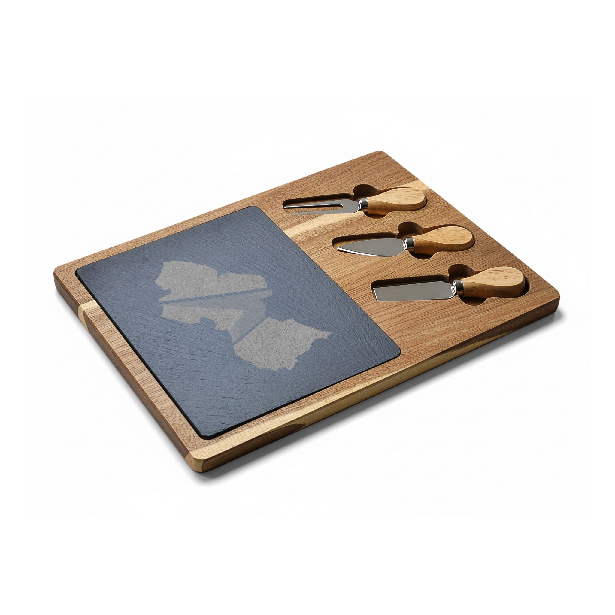 Personalized Engraved Charcuterie Board with Slate Inlay — Custom State Outline