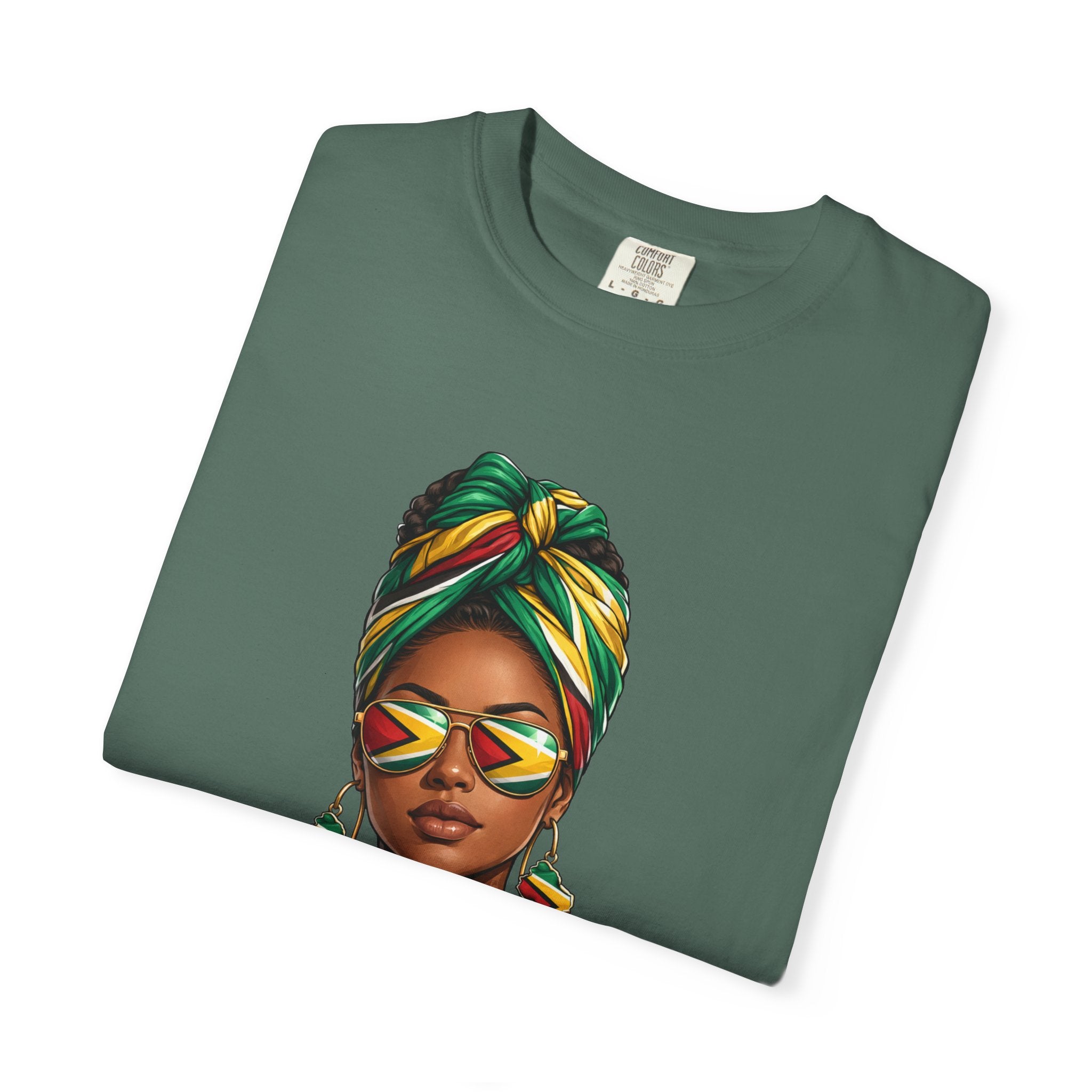 Afro Guyanese Woman Portrait with Headwrap & Sunglasses — Unisex Tee