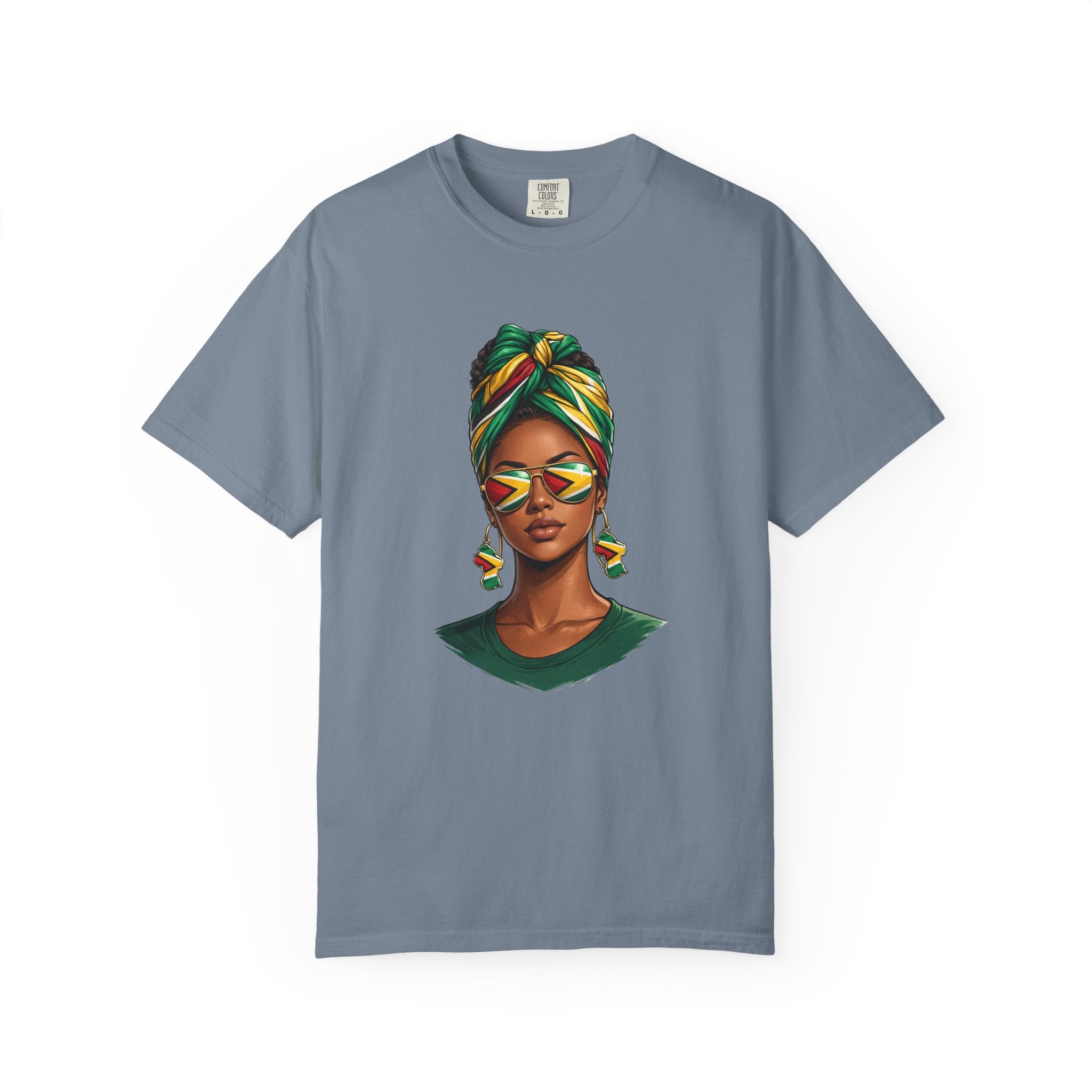 Afro Guyanese Woman Portrait with Headwrap & Sunglasses — Unisex Tee