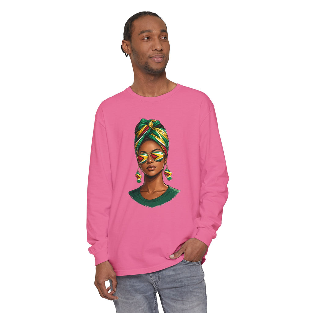 Afro Guyanese Woman Portrait — "Her Presence Does the Talking" Long Sleeve Tee