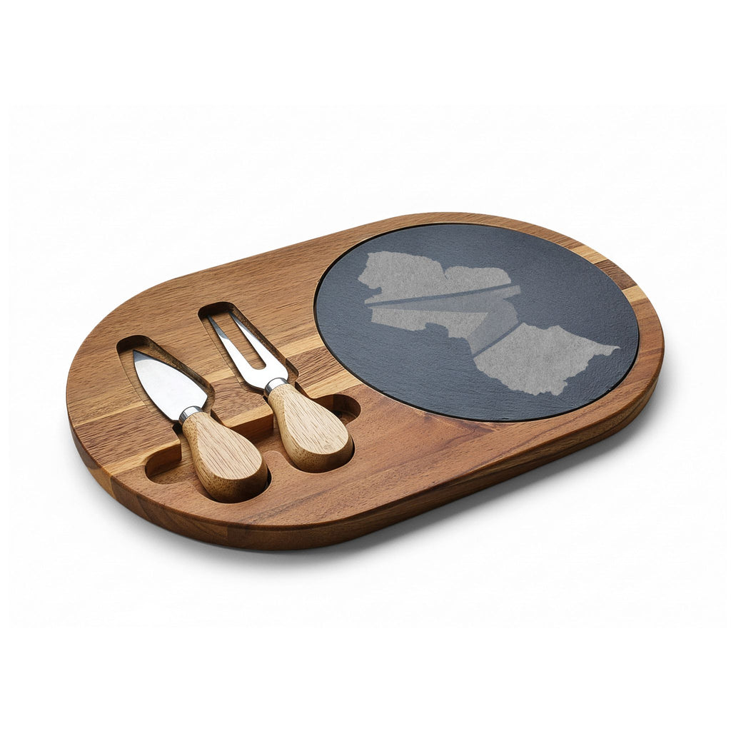 Personalized Engraved Charcuterie Board with Slate Inlay — Custom State Outline