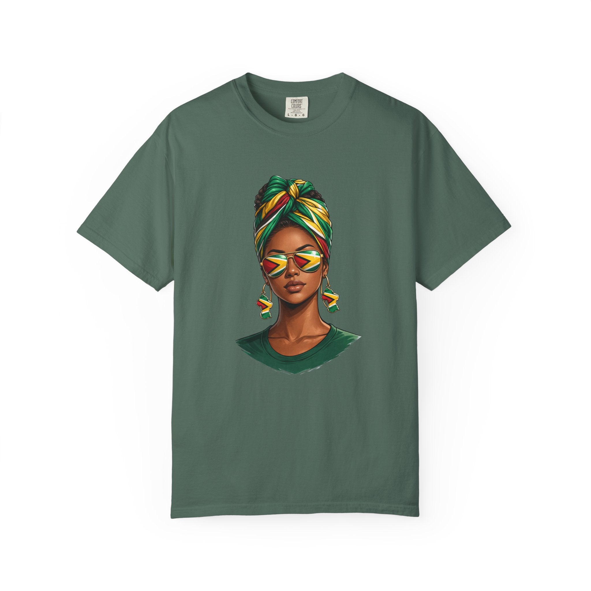 Afro Guyanese Woman Portrait with Headwrap & Sunglasses — Unisex Tee