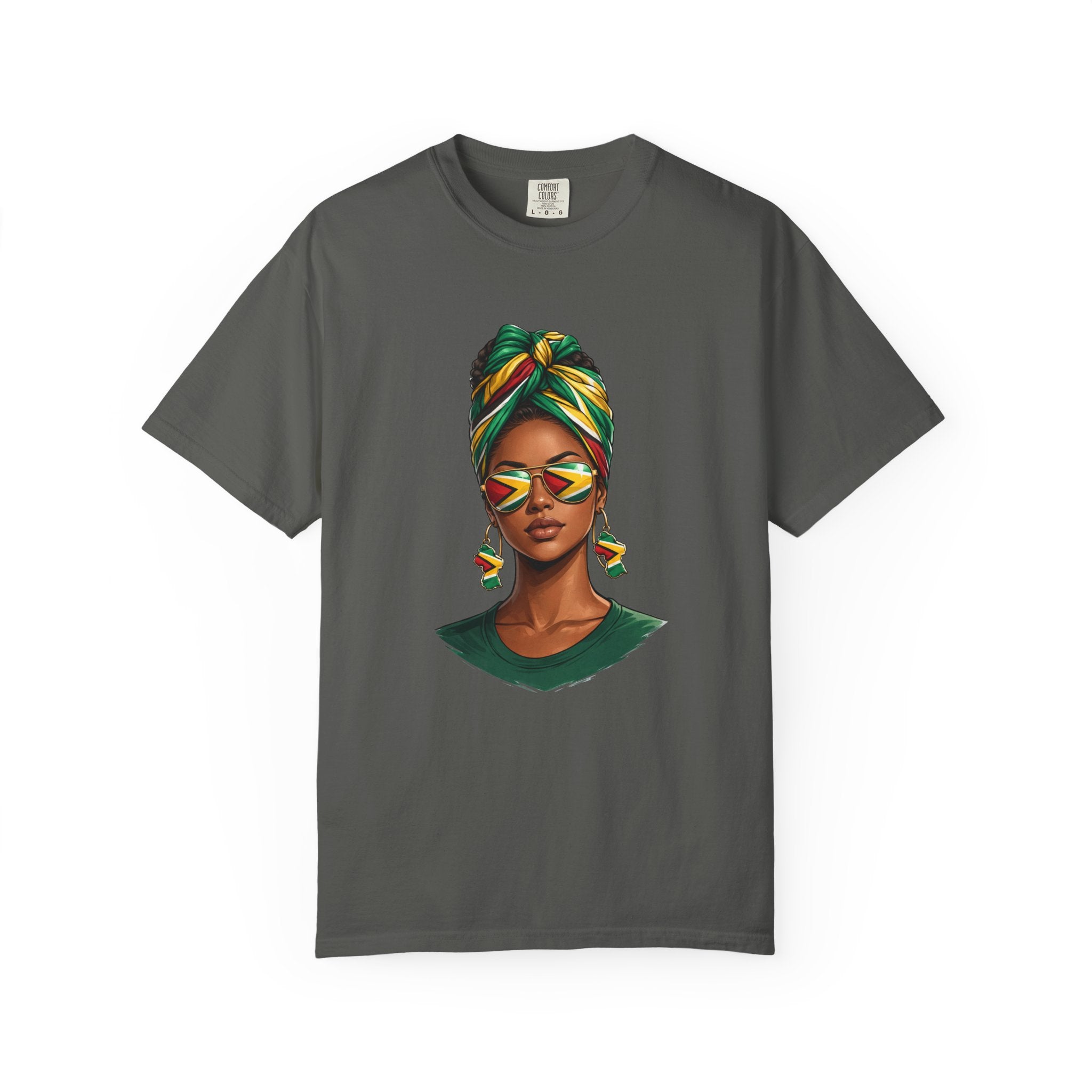 Afro Guyanese Woman Portrait with Headwrap & Sunglasses — Unisex Tee