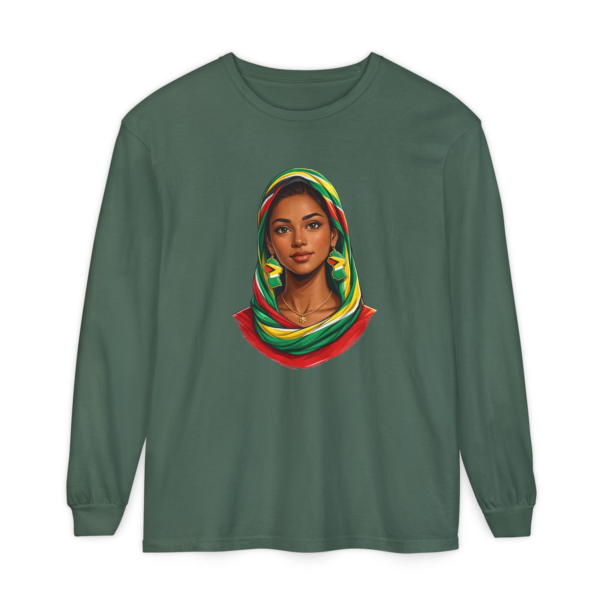 Indo Guyanese Woman Portrait — "Her Grace and Presence Does the Talking" Long Sleeve Tee