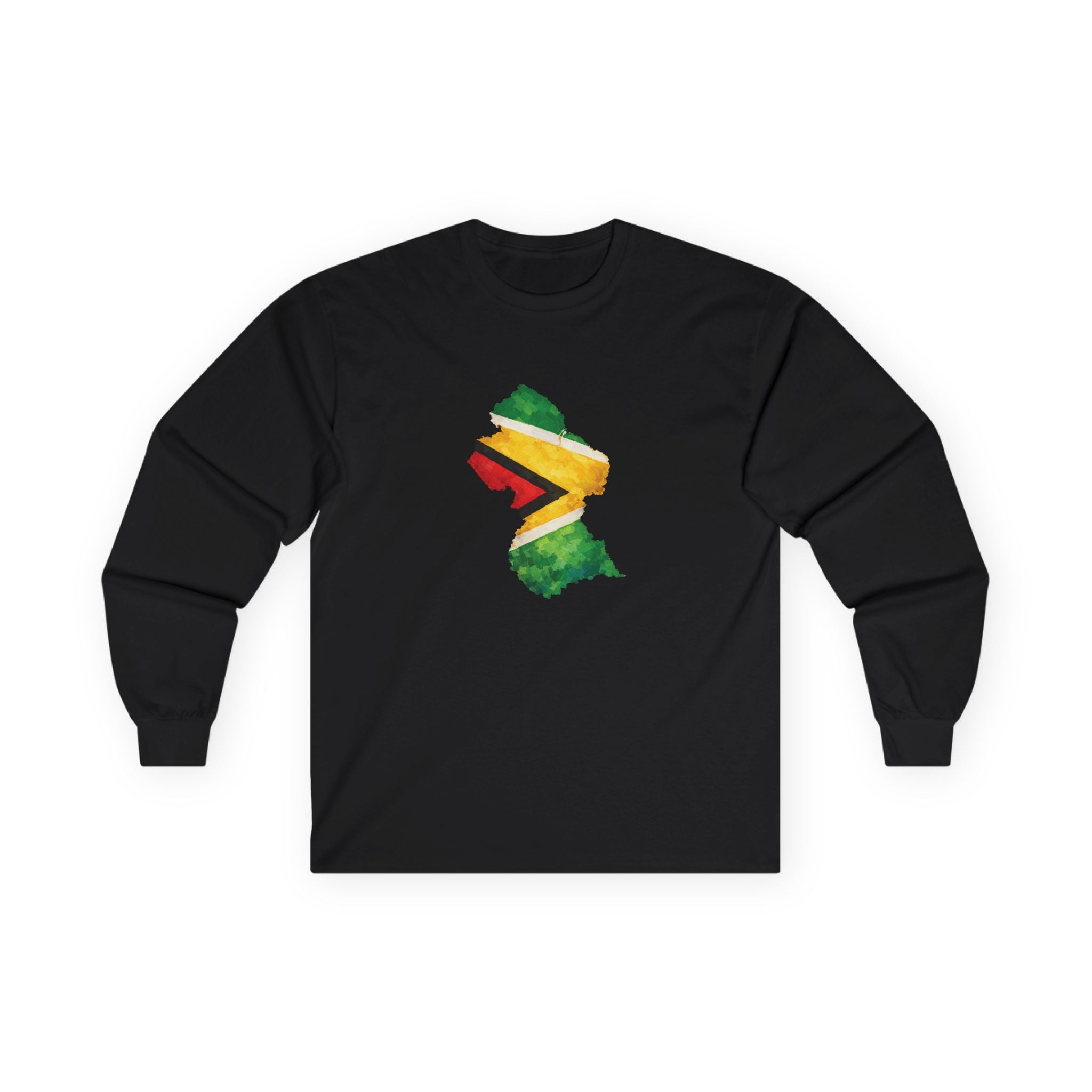 Guyana Flag Map Long Sleeve Tee — Watercolor Guyanese Pride Shirt