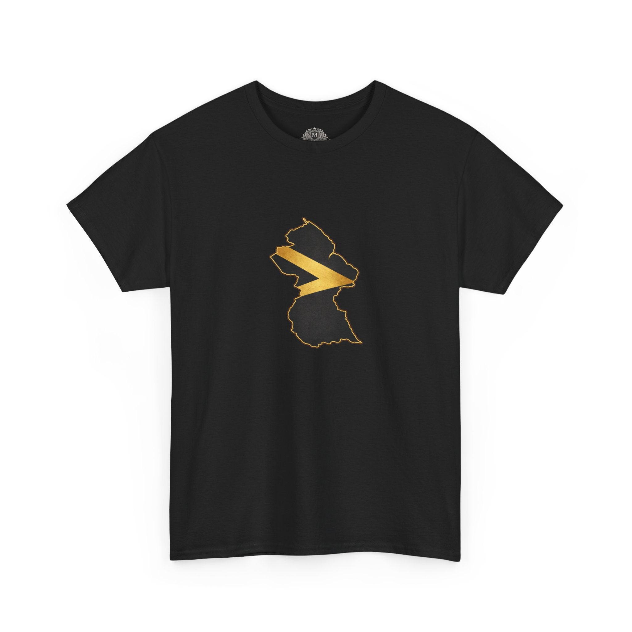Guyana Map T-Shirt with Golden Arrowhead Stripe