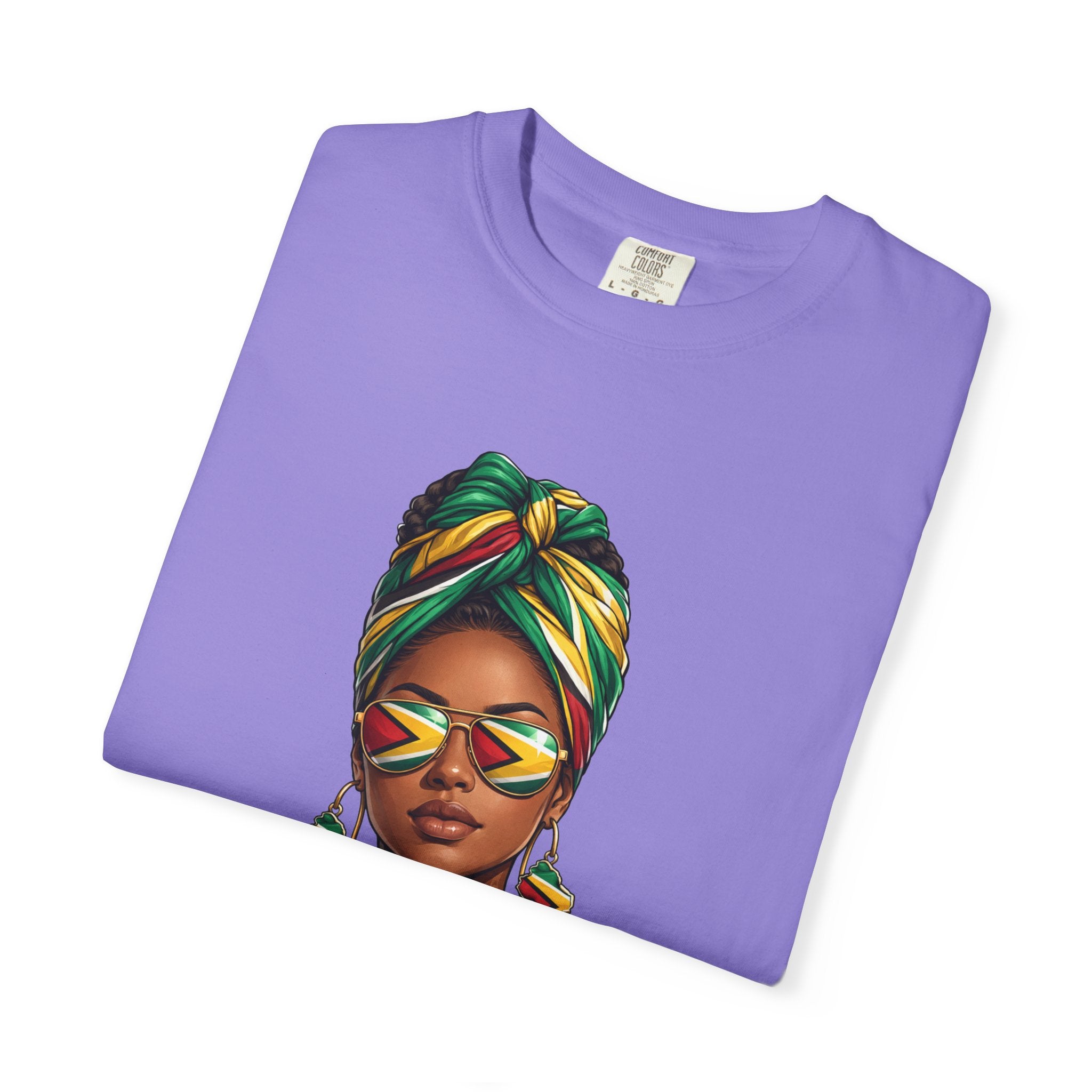 Afro Guyanese Woman Portrait with Headwrap & Sunglasses — Unisex Tee