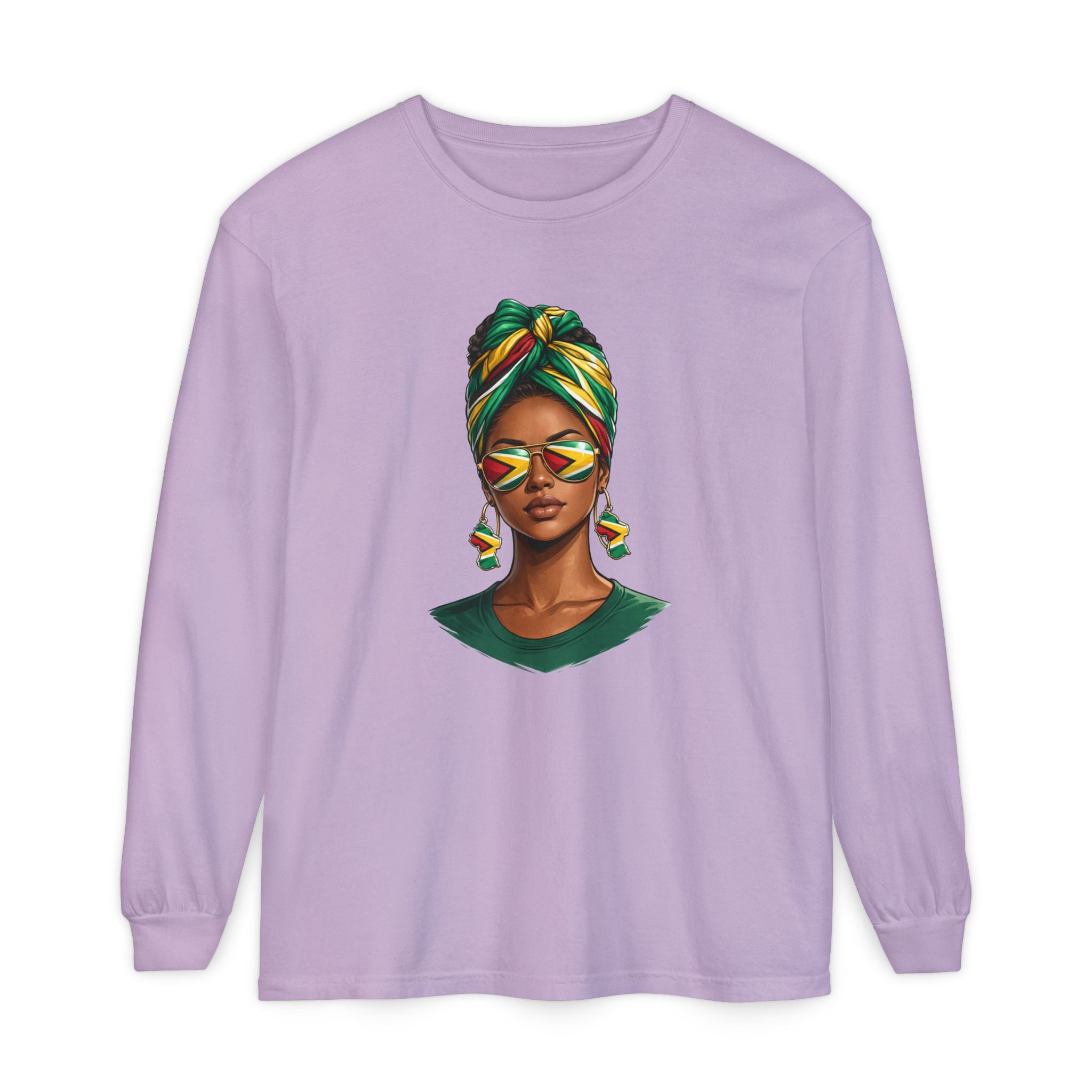 Afro Guyanese Woman Portrait — "Her Presence Does the Talking" Long Sleeve Tee