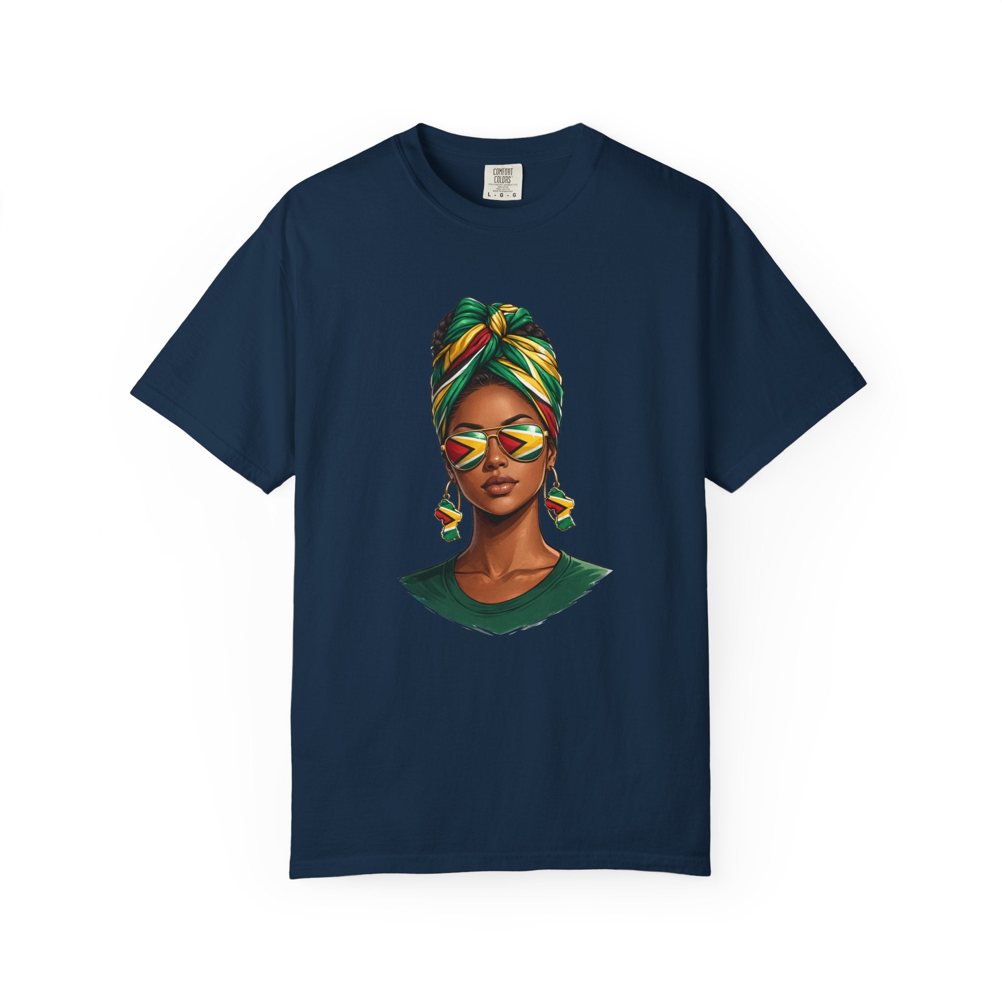 Afro Guyanese Woman Portrait with Headwrap & Sunglasses — Unisex Tee