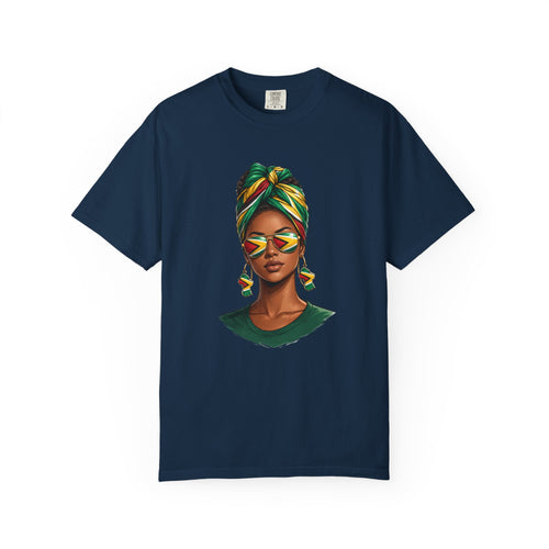 Afro Guyanese Woman Portrait with Headwrap & Sunglasses — Unisex Tee