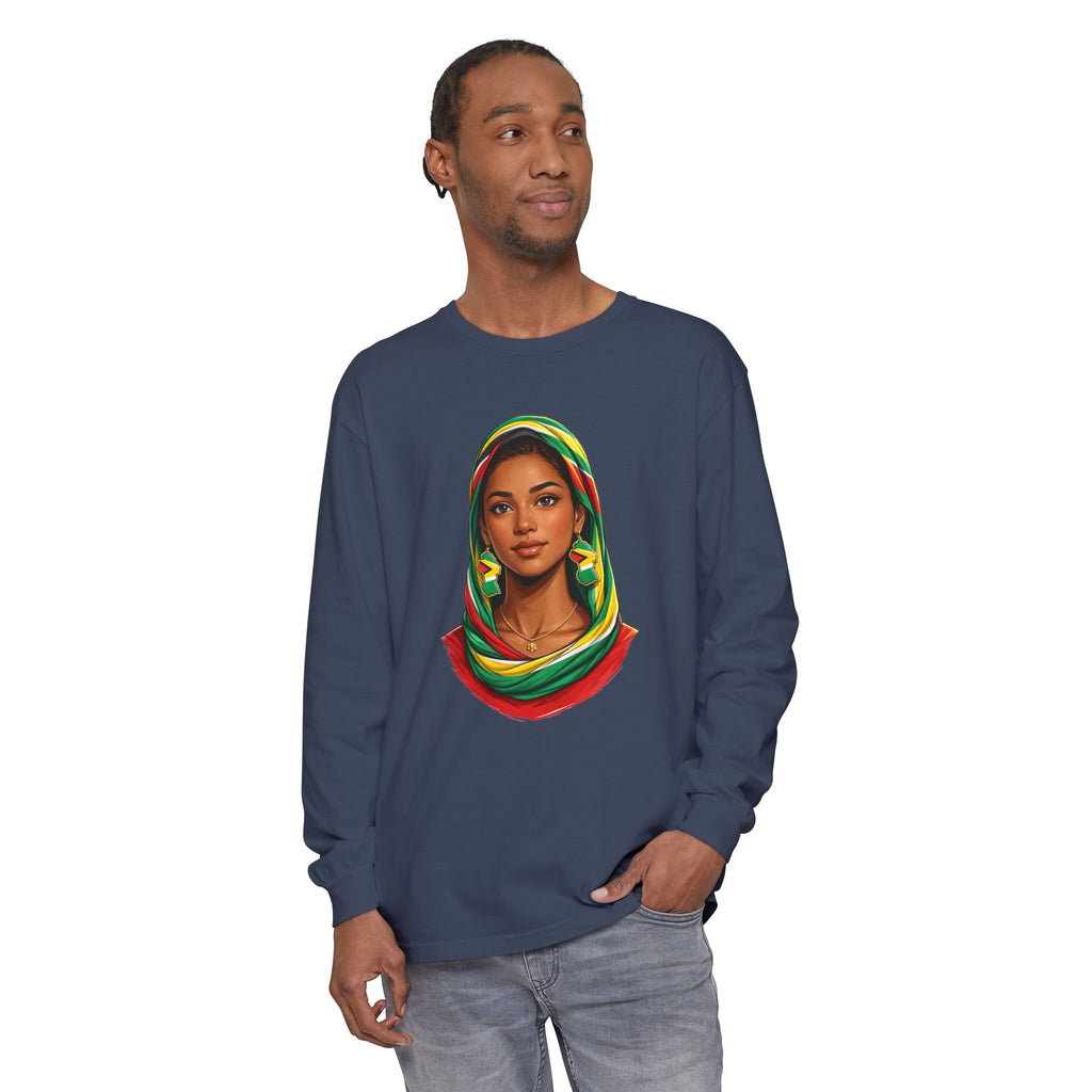 Indo Guyanese Woman Portrait — "Her Grace and Presence Does the Talking" Long Sleeve Tee