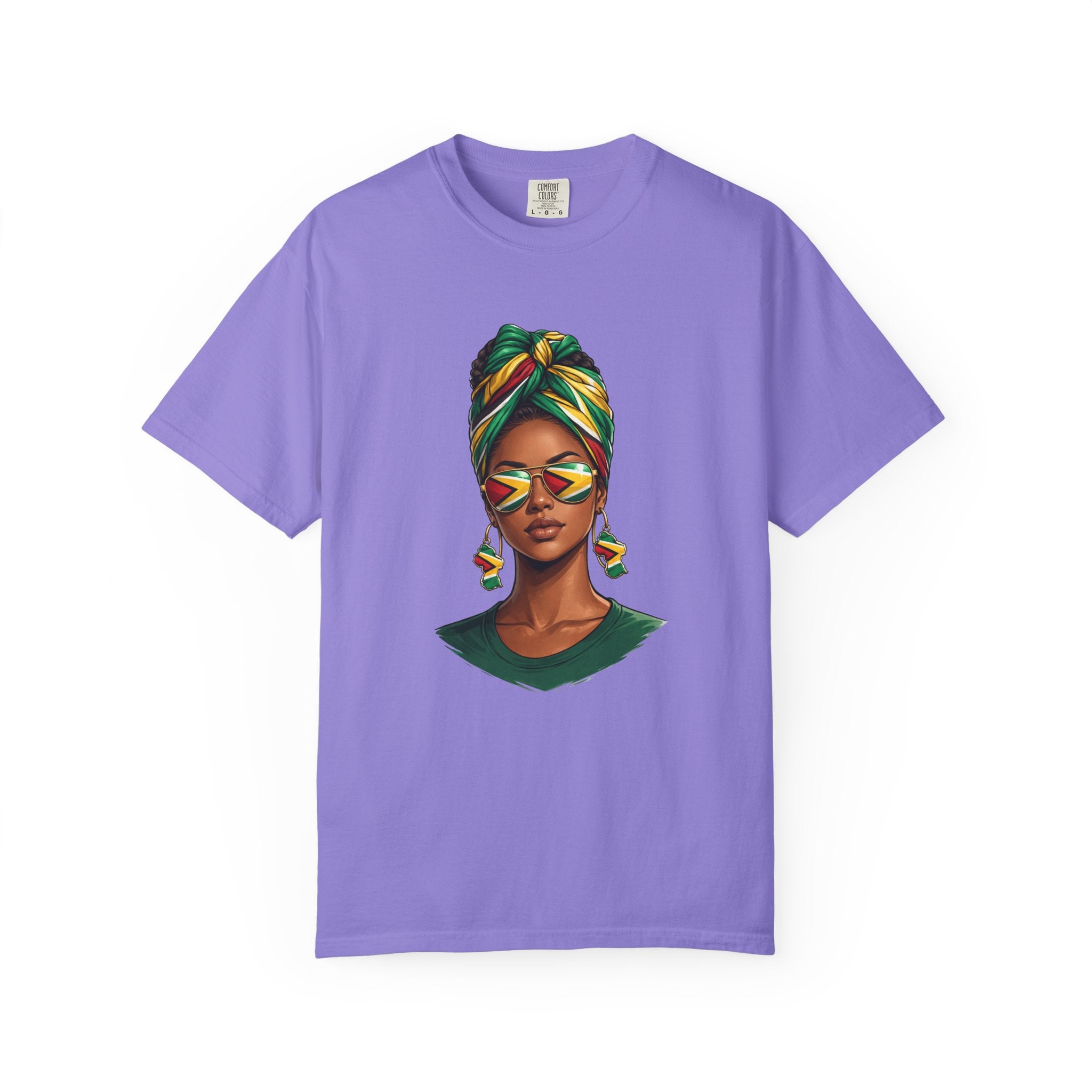 Afro Guyanese Woman Portrait with Headwrap & Sunglasses — Unisex Tee