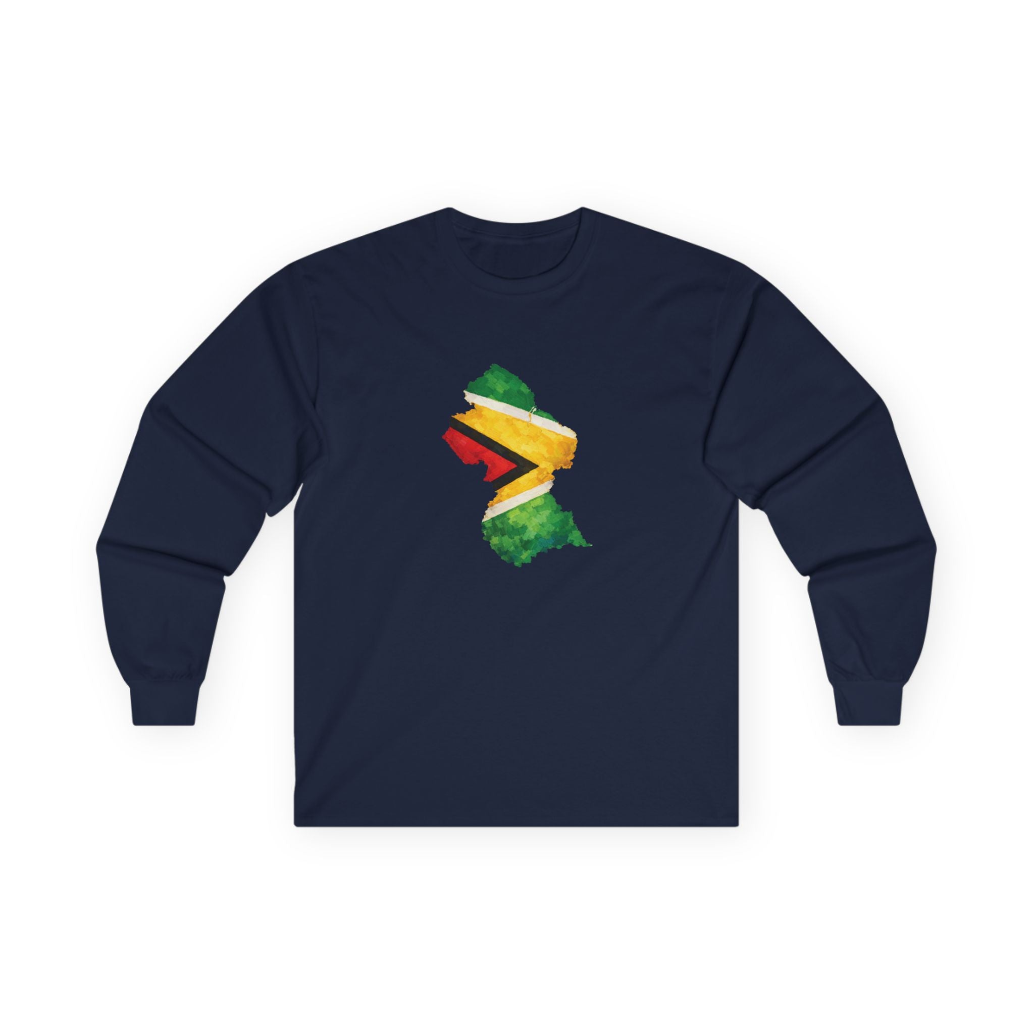 Guyana Flag Map Long Sleeve Tee — Watercolor Guyanese Pride Shirt